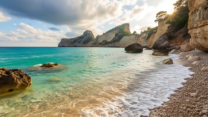 Serene coastal cliffs at sunset