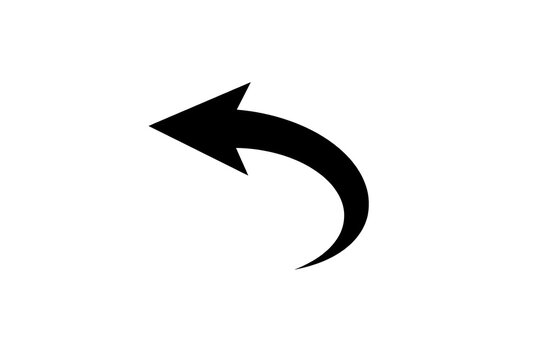 Black curved left return arrow &mdash; bold leftward curved arrow icon for back navigation, undo actions, reply buttons, routing diagrams and user interface elements