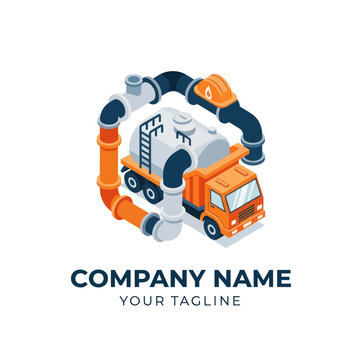 Orange Cement Mixer Truck with Pipe.