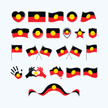 Australian Aboriginal Flag icon set vector isolated on a gray background. Australian Aboriginal flags graphic design element. Set of Aboriginal flag icons in flat style. Aboriginal Flag symbols