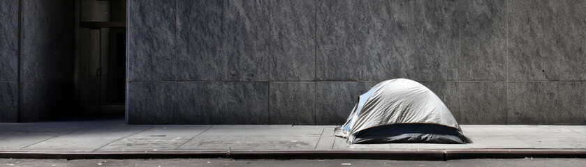 Poverty Inflation and Economic Crisis small tent city sidewalk reflects poverty and economic crisis amid rising inflation creating harsh urban
