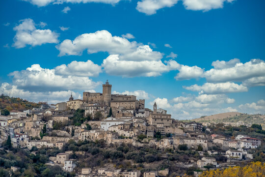 Capestrano: Medieval Piccolomini Castle with its Merlons, Courtyards and Stone Architecture in Abruzzo