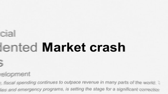 Market crash financial crisis breaking news headlines animation with dynamic typography match cut transitions and newspaper style text effects