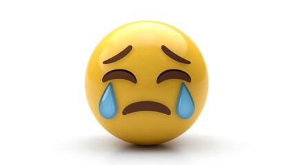 A crying yellow emoji with tears of sadness on a white background