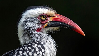 Fototapeta premium Close-up of a Red-Billed Hornbill with Striking Plumage.