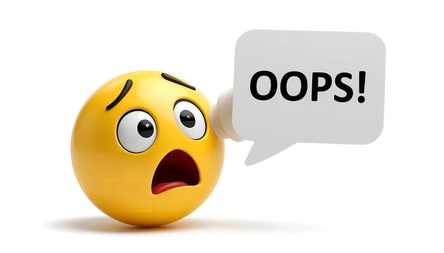 A surprised emoji with a speech bubble saying oops on a white background