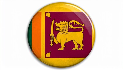 Circular Button Featuring the National Flag of Sri Lanka with Lion, Sword, and Bo Leaves on Maroon Background