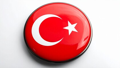 Obraz premium Glossy Circular Button Featuring the National Flag of Turkey with Crescent and Star on Red Background
