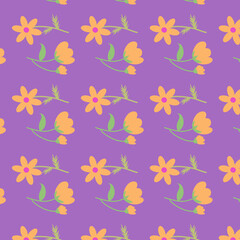 Pattern con delicati fiorellini arancio su sfondo viola