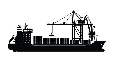 Silhouette of a cargo ship being loaded by a large port crane © msunny93
