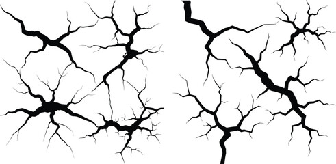 Obraz premium Large widespread intricate ground and wall crack patterns depicting extensive surface damage