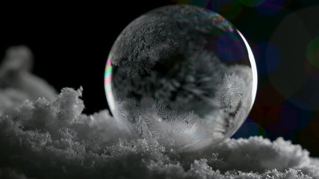 Soap bubble frost crystallization of snow ice in winter