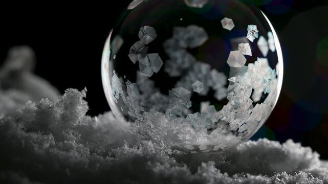 Soap bubble frost crystallization of snow ice in winter