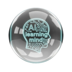 Glowing bubble with ai learning mind on transparent background