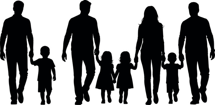 Silhouette of a blended family walking together