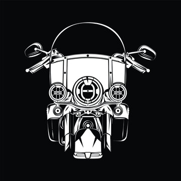 Vintage Cruiser Windshield Triple Light Front View Black and White Illustration