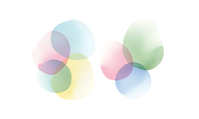 An abstract composition of overlapping pastel colored ovals on a transparent background