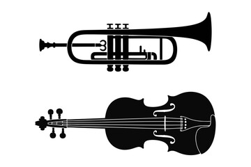 Naklejka premium Trumpet and Violin black silhouette in Simple for music illustration