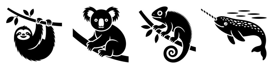 Fototapeta premium Australian wildlife animals silhouette in minimalist style with black color