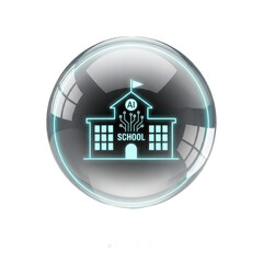 Glowing school building icon inside bubble on transparent background