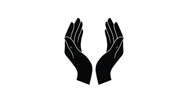 A pair of black hands depicted in a cupping gesture against a white background
