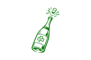 Popping champagne bottle with shamrock label vector illustration isolated on transparent background © Digital