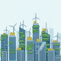 Obraz premium Sustainable cityscape with renewable energy