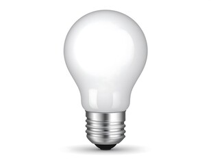 Realistic lightbulb. Metallic base connects to an opaque white bulb casting a subtle shadow on white