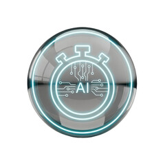 Glowing timer icon with circuit board on transparent background