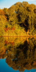 Autumn or indian summer landscape view with reflections at Wallersdorf, Dingolfing, Landau, Bavaria, Germany