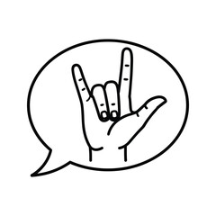 Fototapeta premium Hand making rock on gesture inside a speech bubble, symbolizing music, fun, and expression