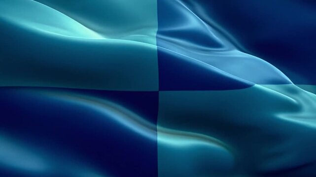 Abstract flag with two tone colors in dynamic motion, cinematic footage with waving fabric texture