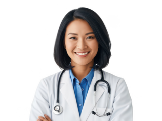 Smiling doctor portrait isolated on transparent background