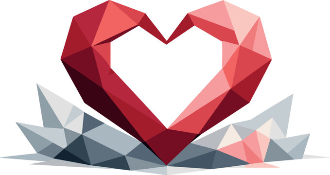 Minimalist Heart Design. Low-poly vector illustration of a minimalist heart outline representing modern romance and emotional