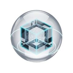 Glowing cube inside sphere futuristic design on transparent background