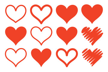A collection of red heart shapes on a white background