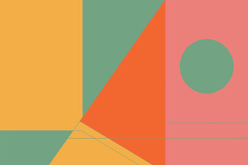 A colorful abstract geometric composition with various shapes and lines
