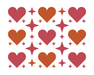 A colorful pattern of hearts and stars on a white background
