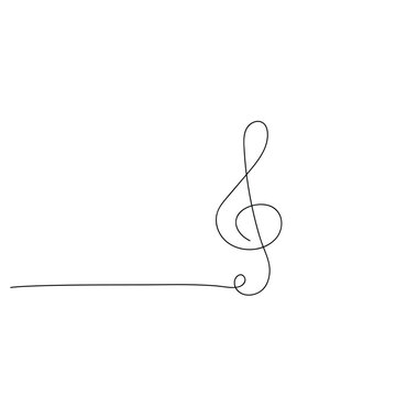 Minimal Continuous Line Music Note Illustration &ndash; Elegant Treble Clef Line Art on White Background