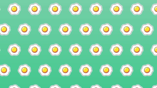 Seamless Fried Egg Sticker Background &ndash; Loopable Cartoon Breakfast Pattern with Cute Sunny Side Up Eggs Icons
