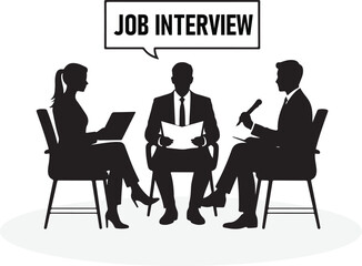 A group of professionals engaged in a formal job interview in a modern office setting