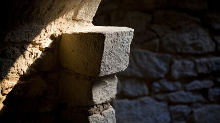 jamb. Ancient stone archway jamb with carved textures in sunlight. real-estate listings, architecture portfolios, designed for real-estate listing and luxury residence showcases.
