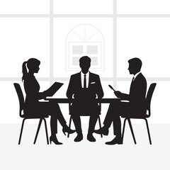 A group of professionals engaged in a formal job interview in a modern office setting