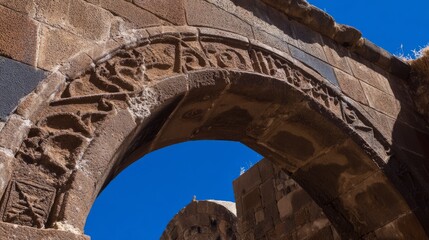 jamb. Ancient stone archway jamb with carved textures in sunlight. real-estate listings, architecture portfolios, designed for real-estate listing and luxury residence showcases.
