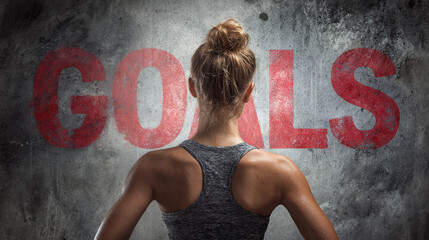 Determination and Aspiration: A determined individual gazes towards the word GOALS, symbolizing ambition, focus, and drive.