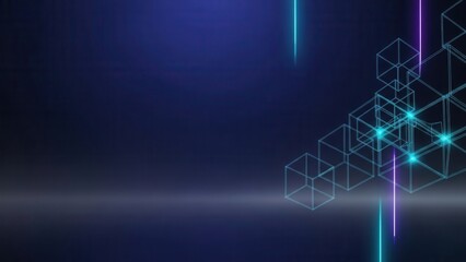 Vibrant neon lights illuminate futuristic digital landscape with glowing cubes