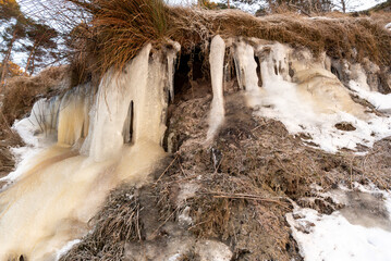 Zimowa plaża na południowym Bałtykiem, na środkowym wybrzeżu Polski.