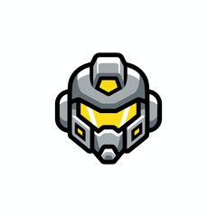 Futuristic robot head with glowing yellow eyes