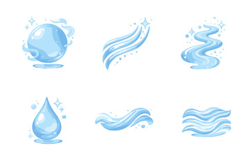 Fototapeta premium Subtle Balance Icons. Solid style icons of Subtle Balance: mist orb, curved trace, drifting path, bright droplet, fluid line,