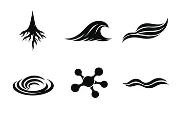 Fototapeta premium Deep Flow Icons. Solid style icons of Deep Flow: root spike, wave curve, flowing thread, ripple arc, organic node, deep line No